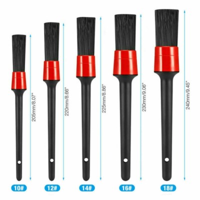 5-Piece Car Detailing Brush Set – Clean Wheels, Engine, Emblems, Air Vents, Pig Bristle + Plastic Handle