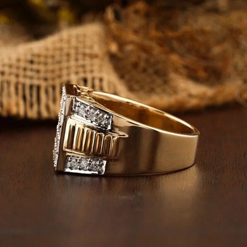 2.50Ct Princess Cut Real Moissanite Men's Engagement Ring 14K Yellow Gold Plated - Picture 4 of 6