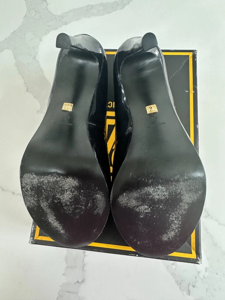 POUR LA VICTOIRE BLACK FOIL PATENT LEATHER HIGH HEEL PLATFORM PUMPS 10M "IRINA" - Image 4 of 4