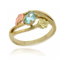 18K Gold over 925 Silver Two Tone Blue Topaz Leaf Ring Size 7f