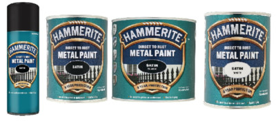 Hammerite Satin Direkt auf Rost Metallfarbe schnelltrocknend schwarz weiß alle Größen