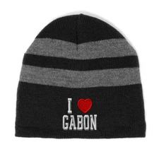 Striped Beanie for Men & Women I Love Gabon I Love Acrylic Fleece Skull Cap Hats