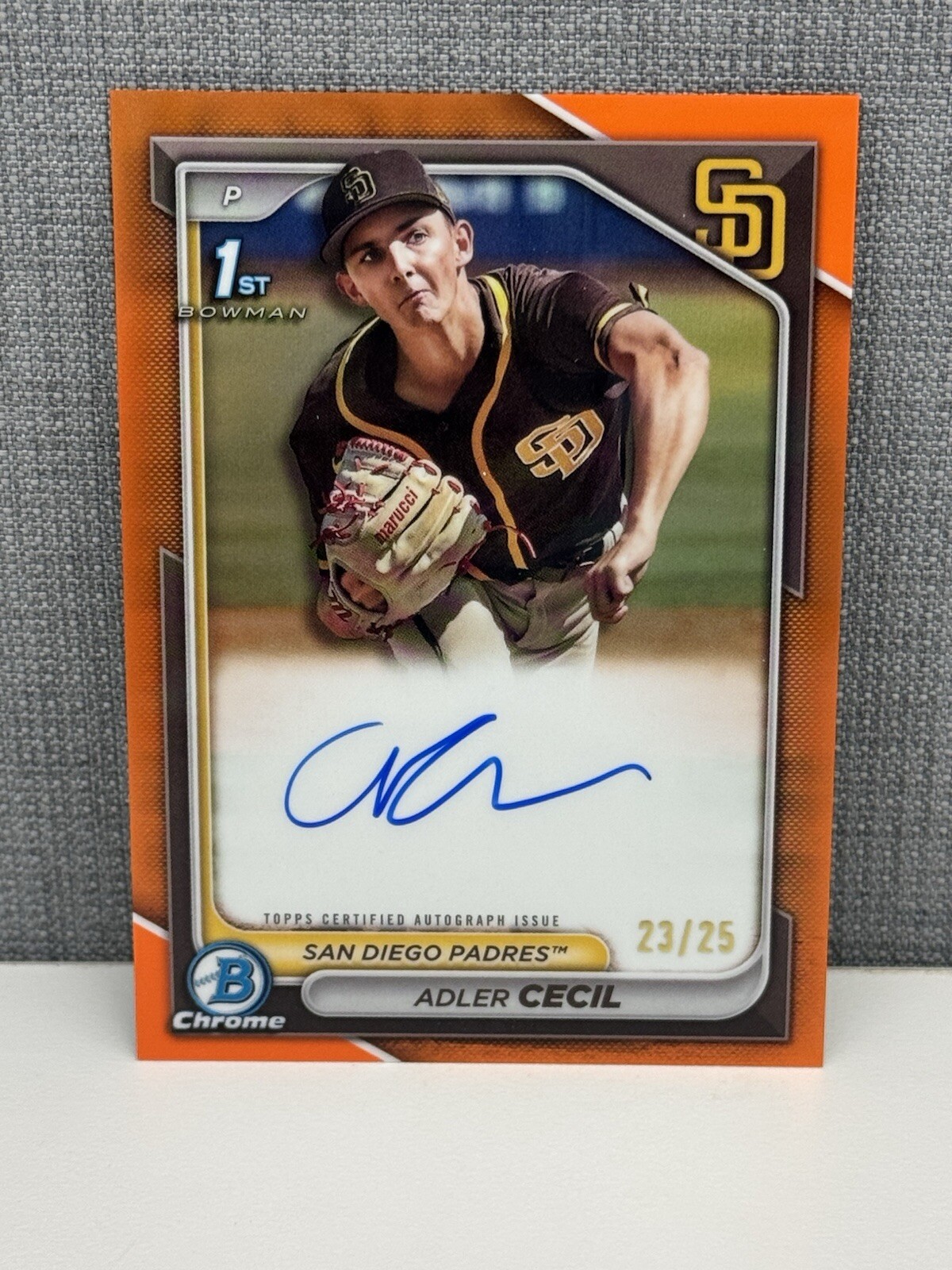 2024 Bowman Chrome Adler Cecil 1st TRUE Orange Refractor Auto #23/25 Padres