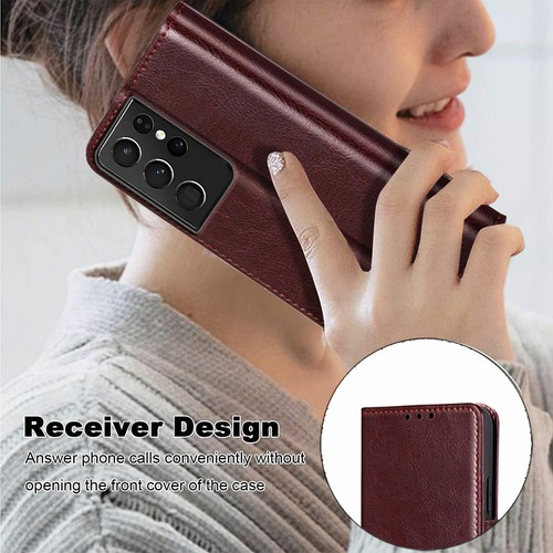 For Samsung Galaxy S21 Ultra Plus Case Leather Wallet Flip Stand Cover Accessory - 第 28/30 張圖片