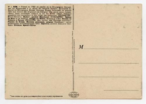 Cpsm . J.P.Pinchon.Dipartimento Francesi .french Geography. N°1. Ain - Picture 2 of 2