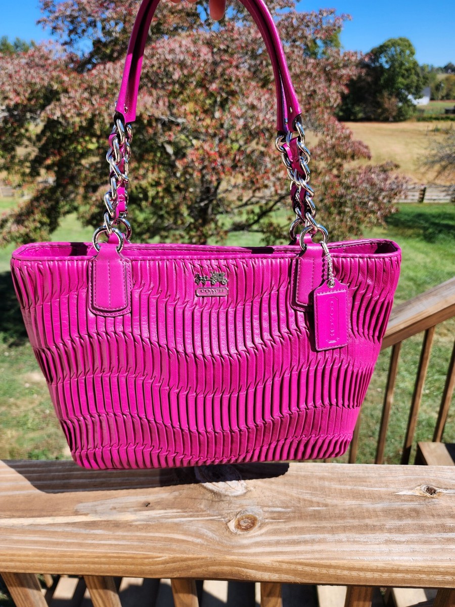 Coach Madison Gathered Tote Leather Magenta Pink | eBay