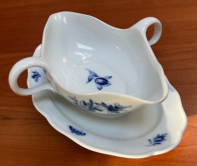 Meissen Porzellan Sauciere, Blumen Insekten-Blaumalerei, Pfeifferzeit, 1.Whl