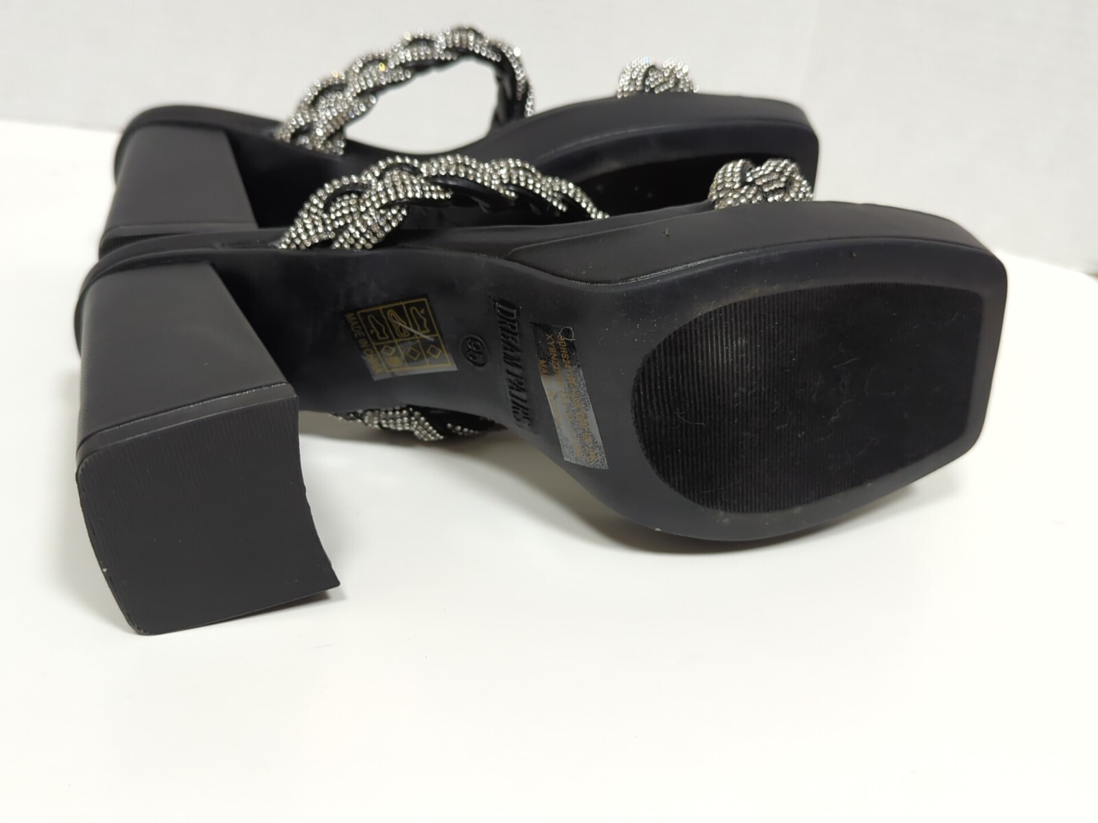 Dream Pairs Ladies Sz 9.5 Chic Rhinestone Slip On Block Heel Chunky Soles... image 8