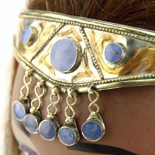 SILVERPLATED with GOLDWASH Lapis Stone CROWN Tribal ATS Wedding HEADPIECE 619m7 - Picture 2 of 5