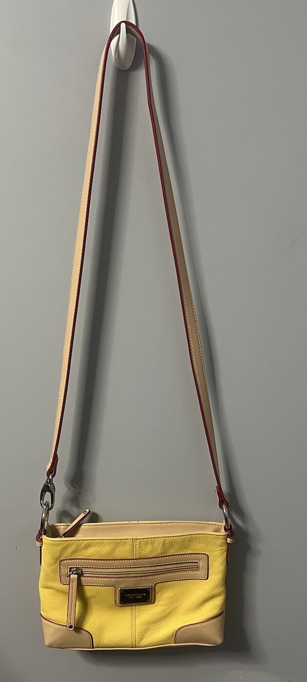 Tignanello Mustard Yellow Leather Crossbody Bag Purse… Gem
