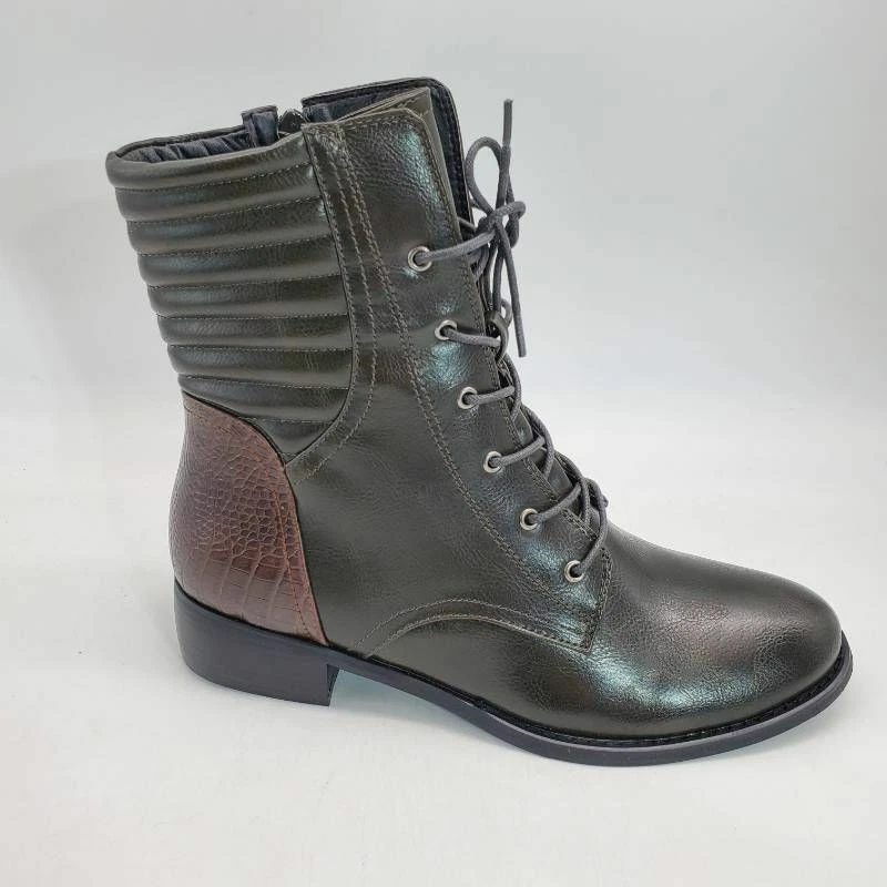 French Blu Womens Ankle Booties Black Crocodile Embossed Zip Lace
