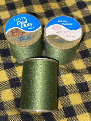 3 Lot J&P Coats Dual Duty Almond Green # 164-A Sews All Fabrics Thread 325 Yd Ea