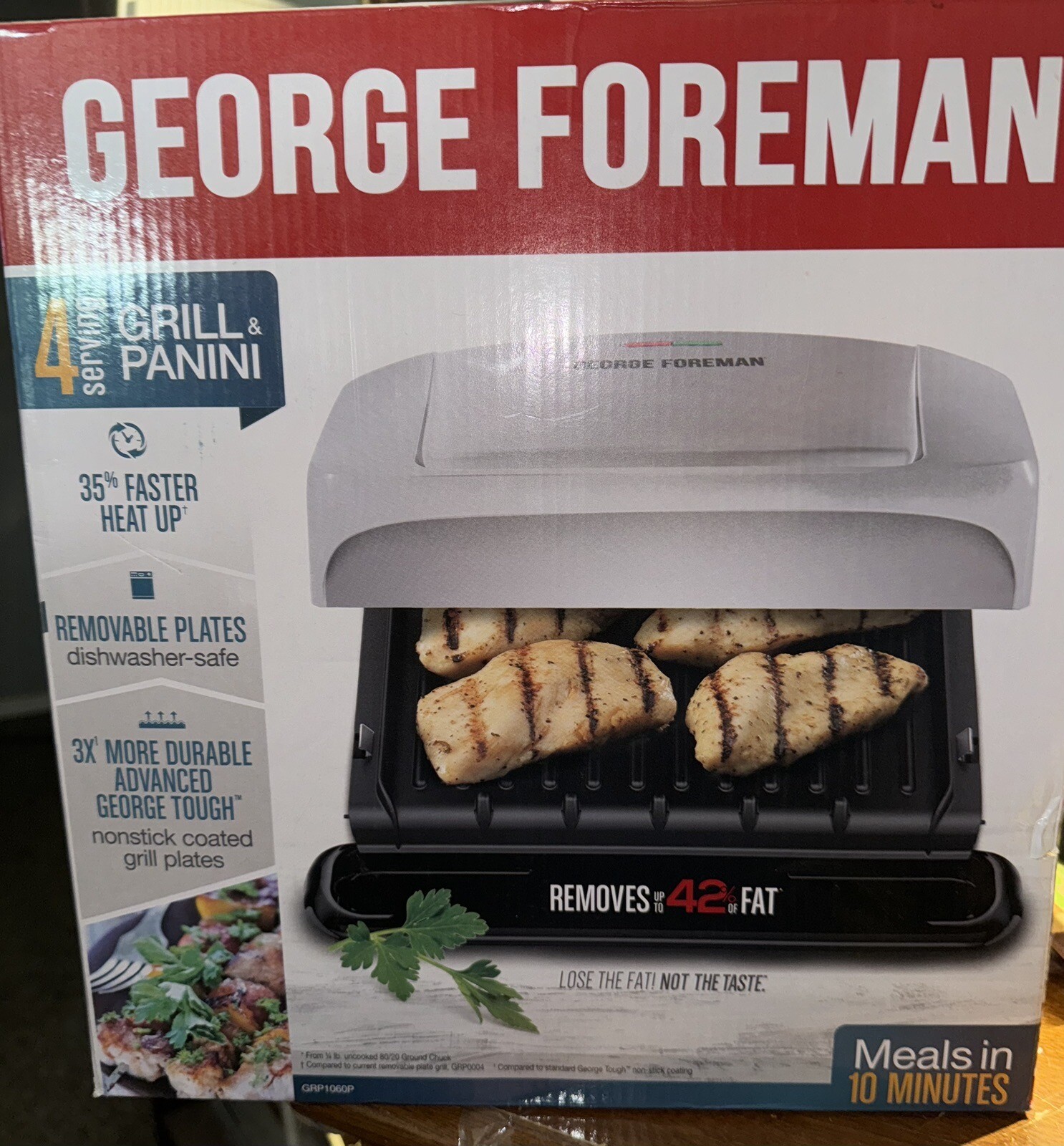 Foreman Large Electric Grill, 4Serving, Platinum GRP1060P New