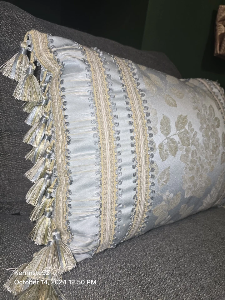 Croscill Boudoir Blue Gold 18 x 13 Decor Throw Pillow Tassels - Image 3 of 4