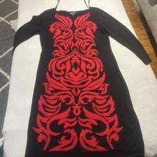 Nine West Sweater Dress Women Medium Black Fire Red 3/4 Sleeve