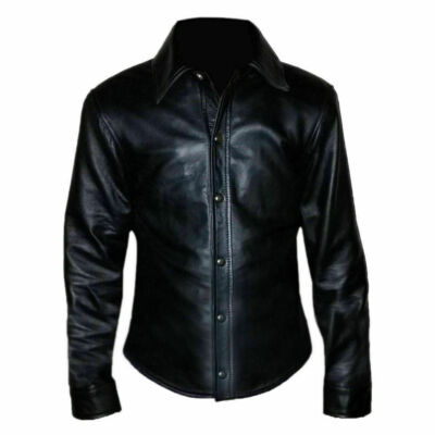Men's Real Leather Shirt Classic Style Soft Lambskin Slimfit Buttoned Down Shirt