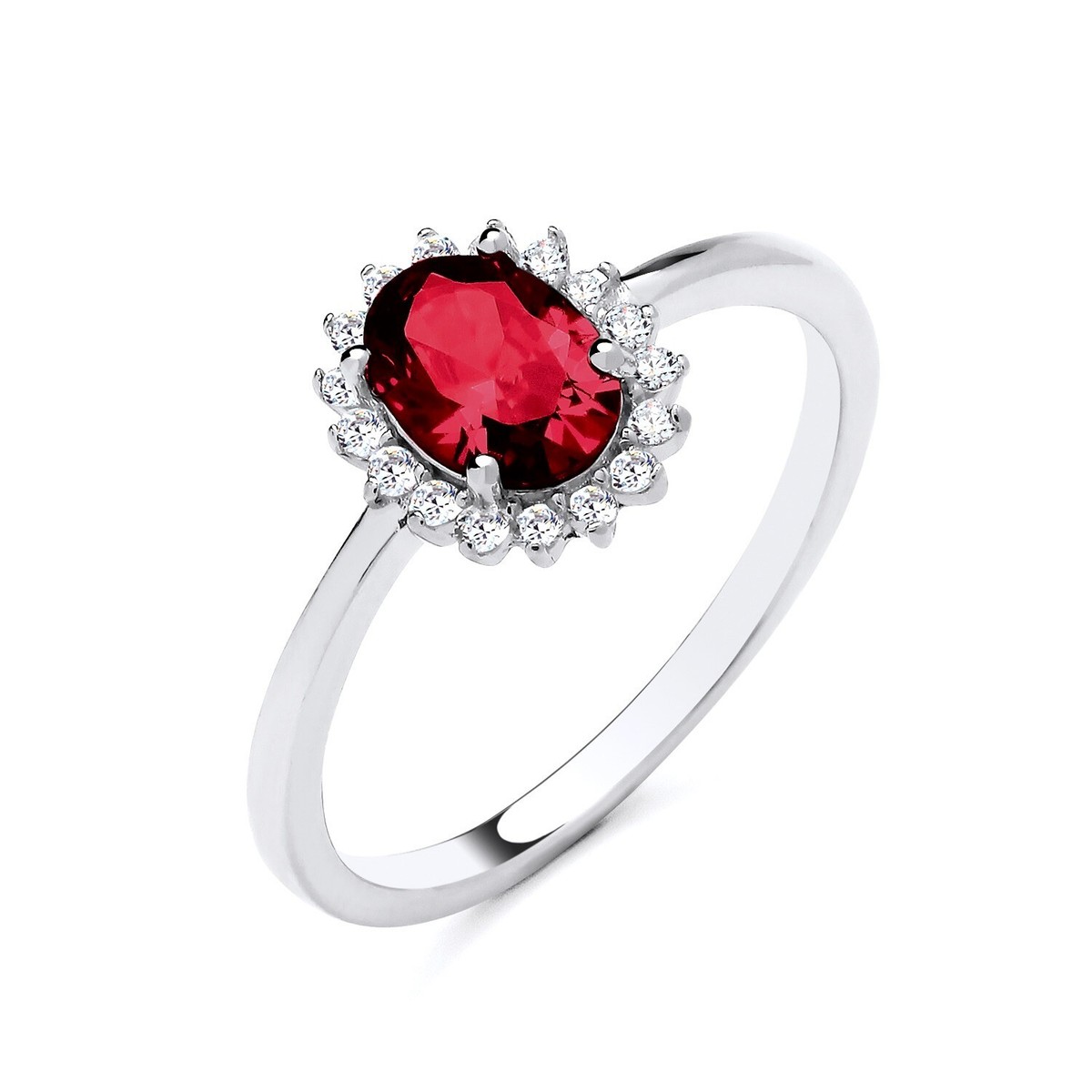 Sterling Silver 925 Simulated Ruby & CZ Pear Cluster Ring - Sizes J To S Available