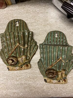 2   Cactus Fishing Boot Cowboy Hat Creative Co-op Ceramic Wall Pocket Planter