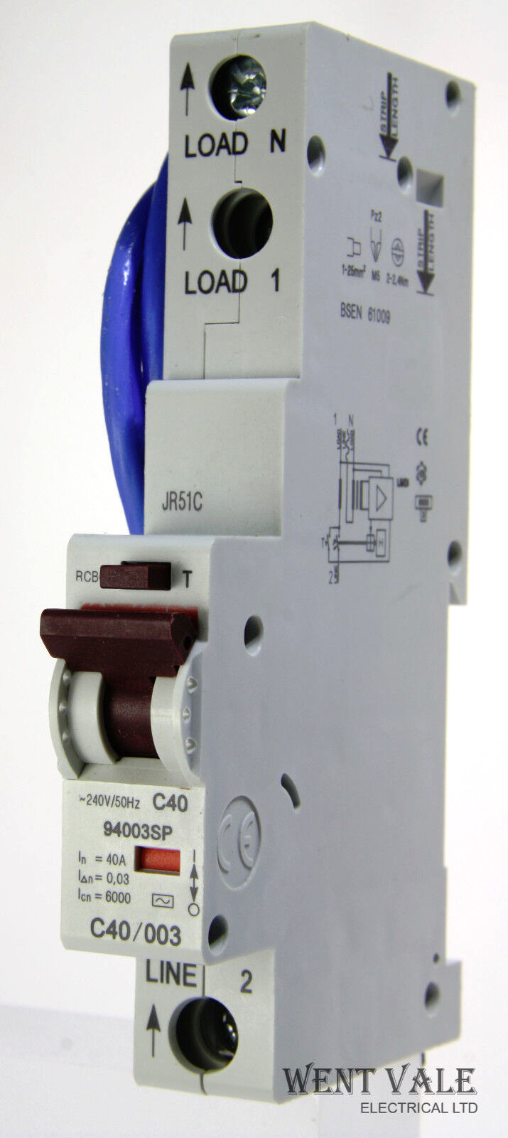 Contactum 94003SP-C40/003 - 92118193 - 40a 30mA Type C Single Pole RCBO Unused