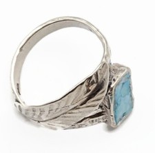 Roman Glass Silver 925 Leaf Ring Rectangle Ancient Bluish Fragment 200 B.C Siz:8