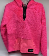 Girls M 10/12 Calvin Klein Pullover Hoodie Sweatshirt Pink Fleece Lined 1/4 Zip