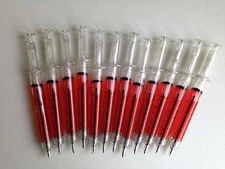 48 Syringe Red Blood Pens Doctor USA Ship Nurse Medical Dental Halloween Favors 