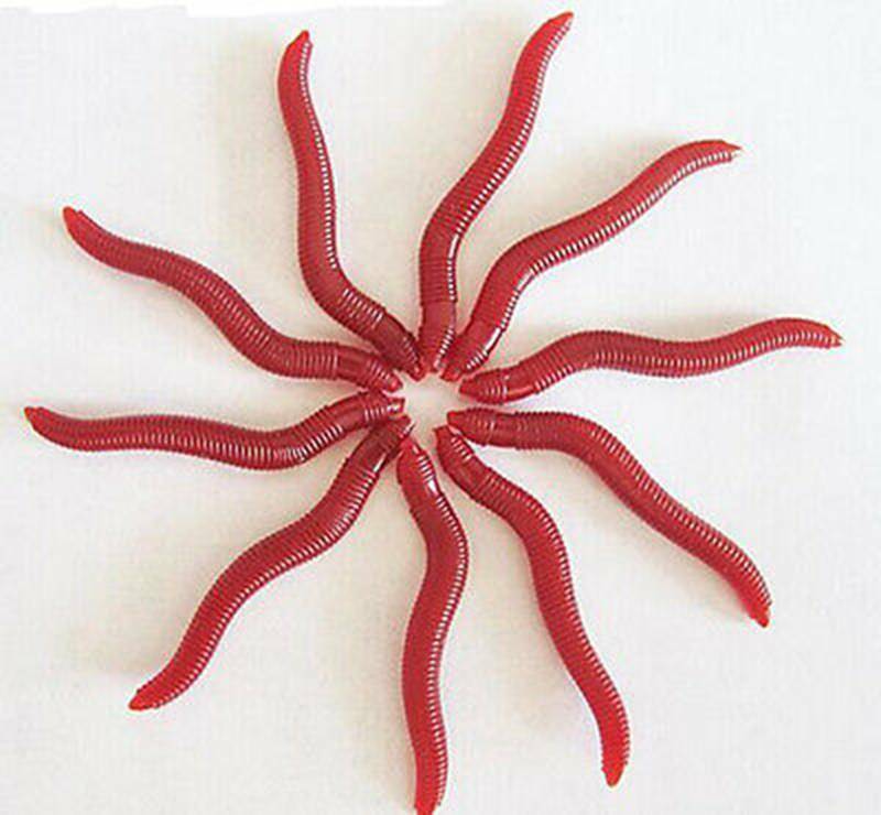 50x Soft Red Earthworm Fishing Baits Worm Lures Crankbaits Hooks Tackle