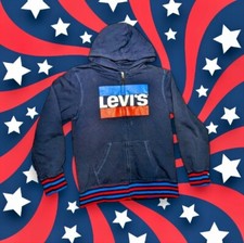 LEVI'S Boys Full Zip Hoodie Sweater Sz Large 12 13 Years Navy Blue FLEECE LINED