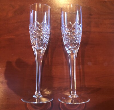 2 Block Champagne Flutes Glasses 24% Full Lead Crystal Czech Republic Hand Made