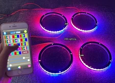 JHB PACK (4) 8" Remote APP RGB CHASING Flow LED 1/2"Spacer Speaker Rings Lights