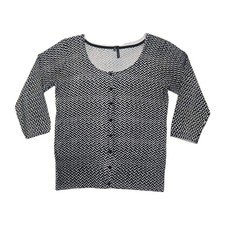 Maurices Cheveron Cardigan Lightweight 3/4 Sleeve Preppy Black White Bold Art M