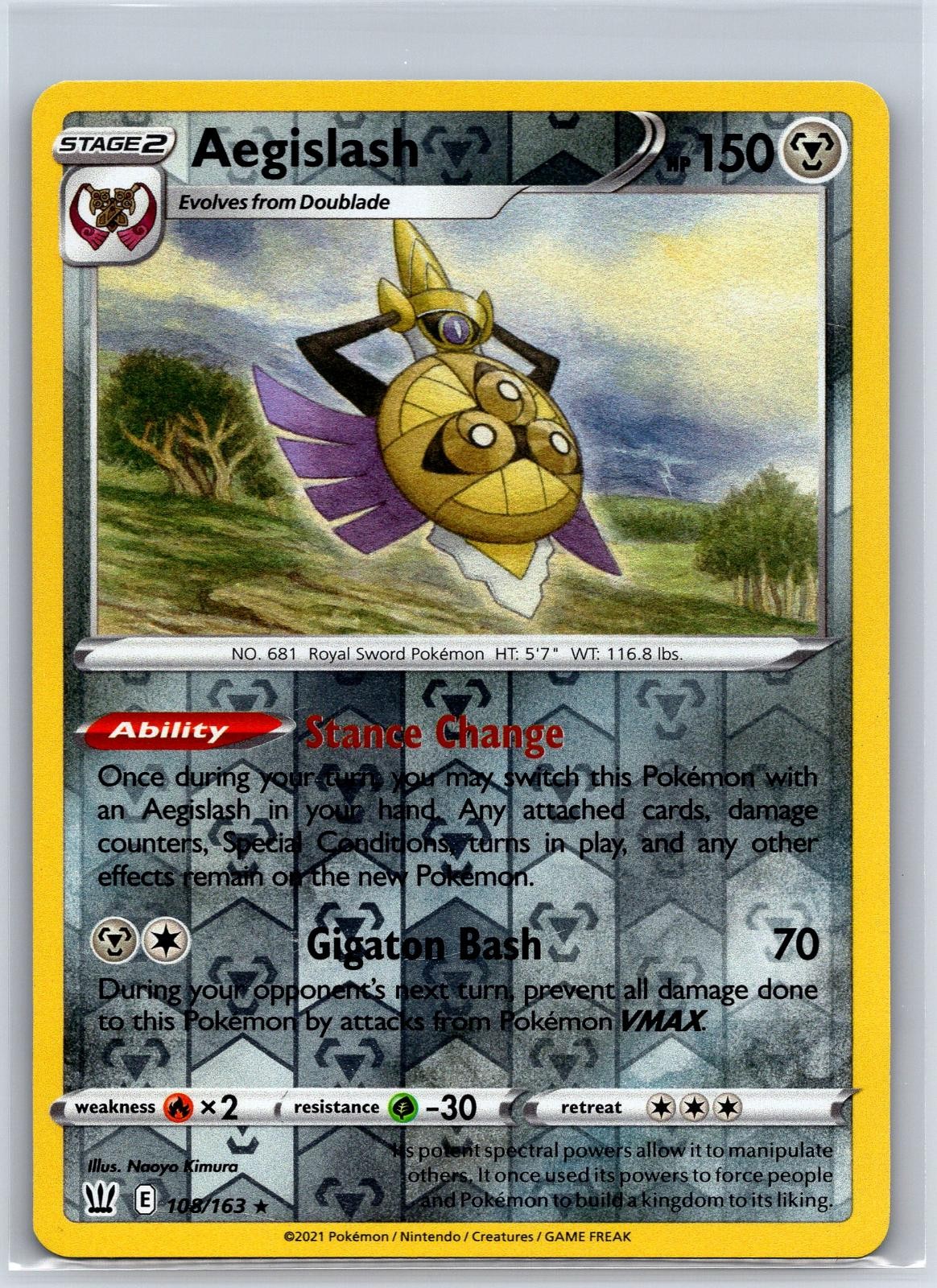 Aegislash 108/163 Rare Battle Styles Pokemon Reverse Holo NM/M 626d-49