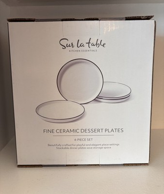 4-Pack Sur La Table 7.75  Side/Salad/Dessert Stackable Plates - White/Black Rim