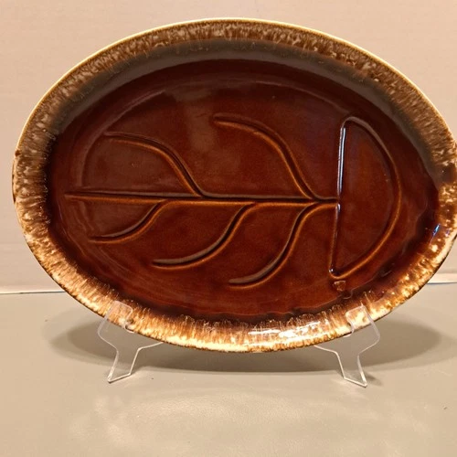MCP McCoy Pottery Brown Drip Glaze Meat Platter, Dripping Wells, Vintage 1960's
