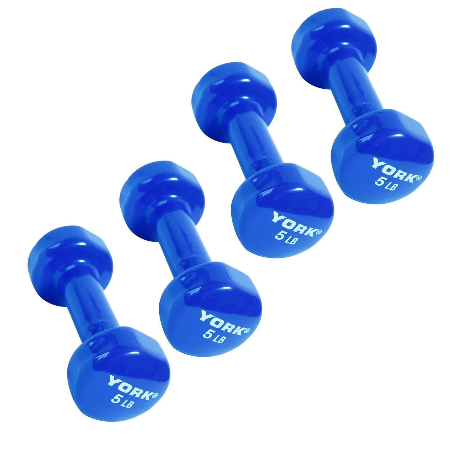 York Barbell Vinyl Coated Fitbell Dumbbell 5LB Pack4 Durable Anti-Roll Anti-Slip