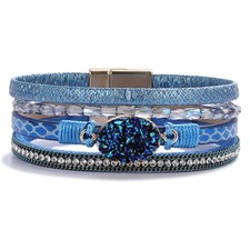 FANCY SHINY Boho Leather Wrap Bracelet Stackable Chunky 7.7", Royal Blue