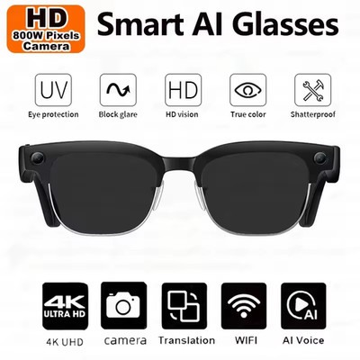 2026 New AI Smart Glasses 4K 8MP HD Camera Video 1080P 100+ Languages Translatio