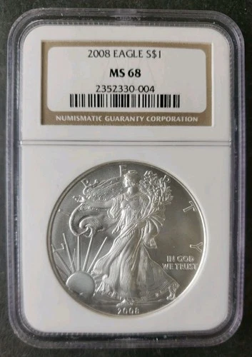 2008 $1 American Silver Eagle Dollar NGC MS68