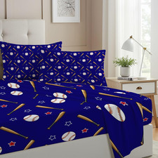 Baseball Bedding Set - Full Size with Fitted Sheet, Flat Sheet  2 Pillowcases