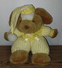 1996 McCrory Stores Brown Dog Stuffed Plush Yellow Striped Pajamas 12 In.