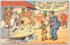 Vintage Comic Postcard Carousel Cavalry Men Humor Tichnor Bros