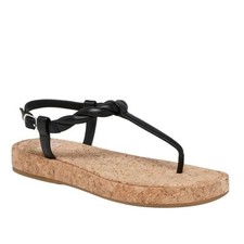 PAIGE Flat Sandal Womens 8 Black Leather Dawn Twisted Strap Thong Ankle Strap