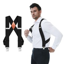Men's Side Clip Suspenders 2'' Wide Heavy Duty Clips Elastic Straps Trucker Styl