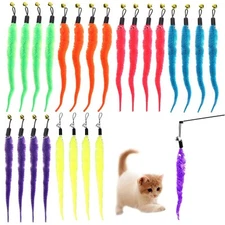 24-PCS Cat Worm Toy Refills Cat Wand Feather Teaser Refills Attachment