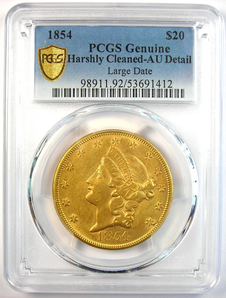 Moneda de $20 Águila Doble Oro Libertad Fecha Grande 1854 - PCGS AU Detalles - ¡Rara LD! Foto 2 de 4