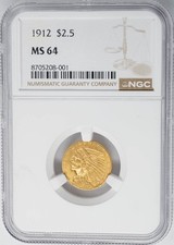 1912 $2 1/2 Gold Indian $2.5 MS64 NGC 950781-4