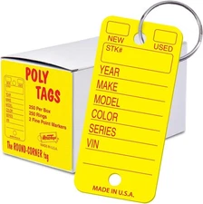 Versa-Tags 250 Tear-Proof Poly Key Tags - Plastic 1.375 x 3 inch, Yellow 