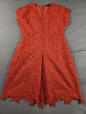 Banana Republic Petite 4P Floral Lace V-Neck Orange Above Knee
