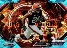2023 Panini Prizm #F-13 Nick Chubb Fireworks Prizms Blue Ice #/99