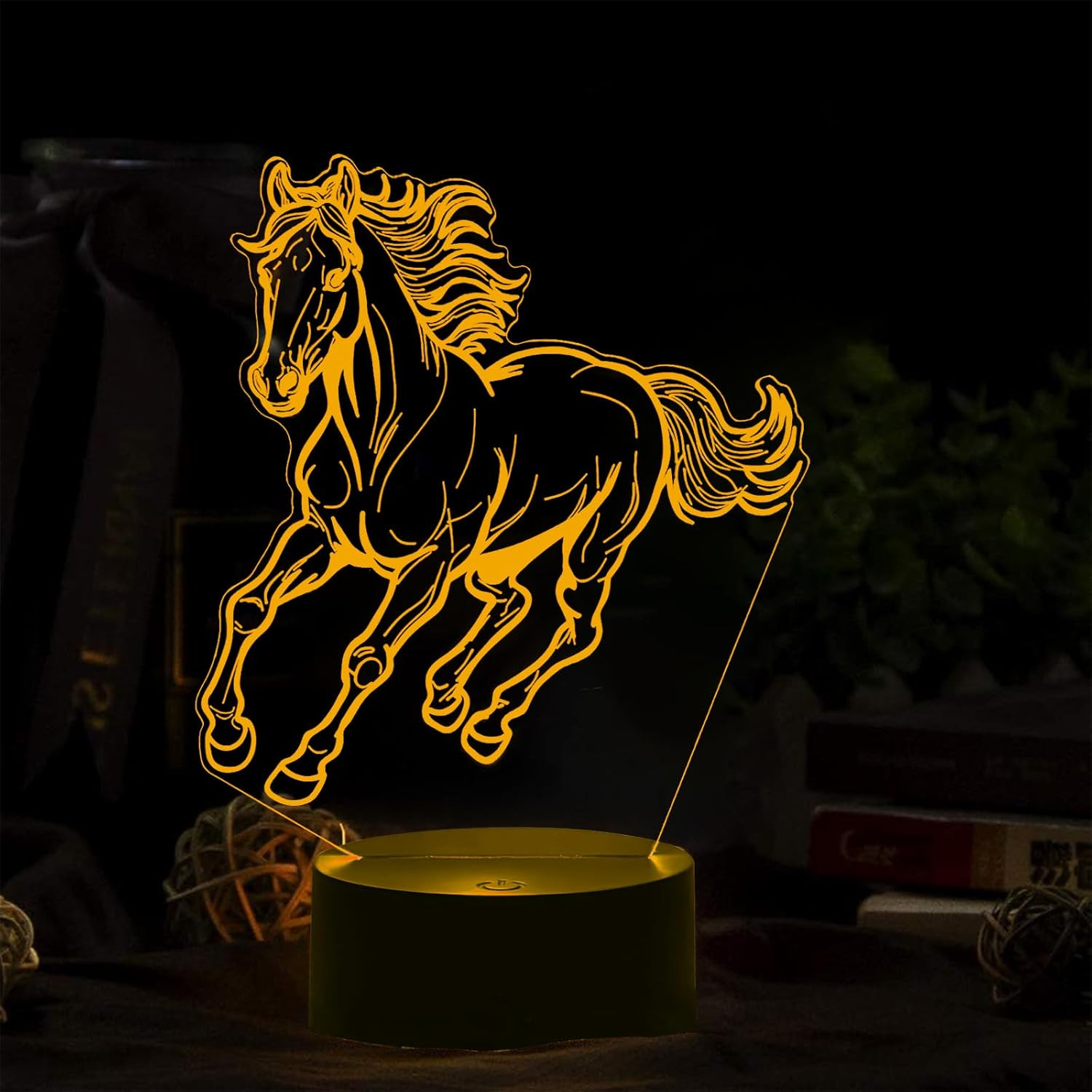 Lampada Cavallo 3D, Effetto Ottico Illusione Luce Notturna, 7 Colori Controllo T